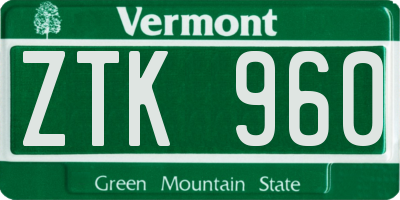 VT license plate ZTK960
