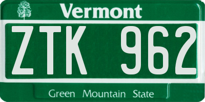 VT license plate ZTK962
