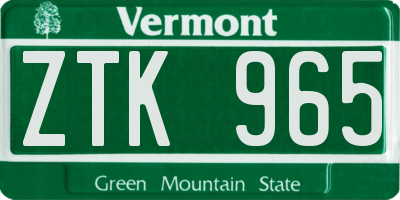 VT license plate ZTK965