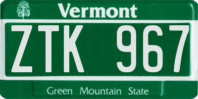 VT license plate ZTK967