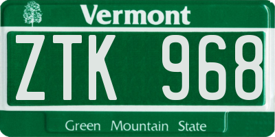 VT license plate ZTK968