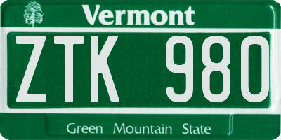 VT license plate ZTK980