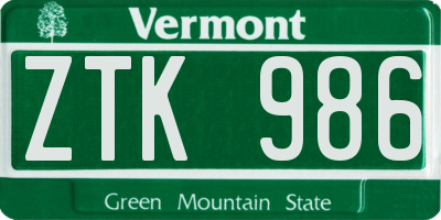 VT license plate ZTK986