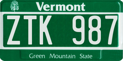 VT license plate ZTK987