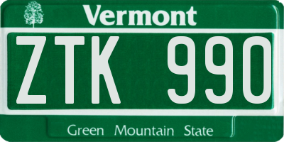 VT license plate ZTK990