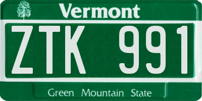 VT license plate ZTK991