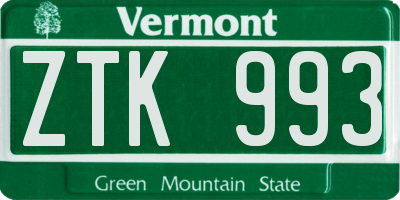 VT license plate ZTK993