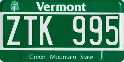 VT license plate ZTK995