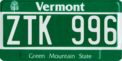 VT license plate ZTK996