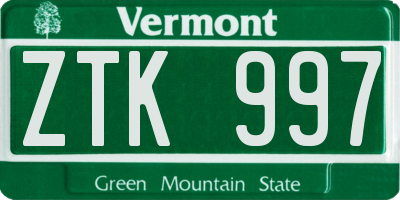 VT license plate ZTK997