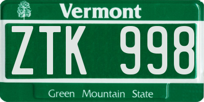VT license plate ZTK998