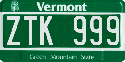 VT license plate ZTK999