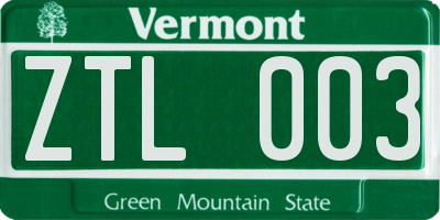 VT license plate ZTL003