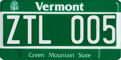 VT license plate ZTL005