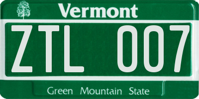 VT license plate ZTL007