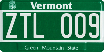 VT license plate ZTL009