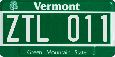 VT license plate ZTL011