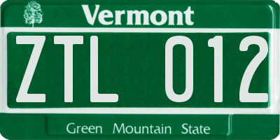 VT license plate ZTL012