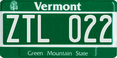 VT license plate ZTL022