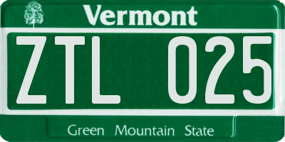 VT license plate ZTL025