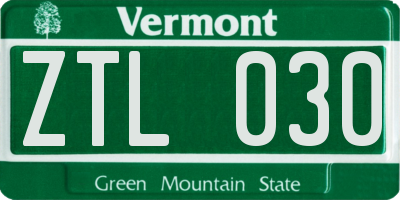 VT license plate ZTL030
