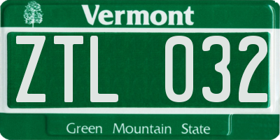 VT license plate ZTL032