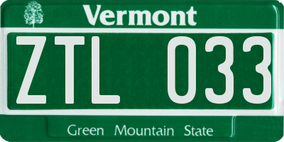 VT license plate ZTL033