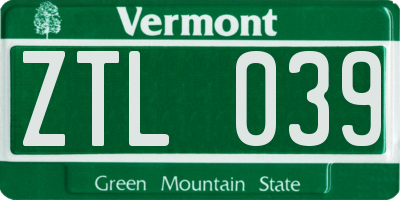 VT license plate ZTL039