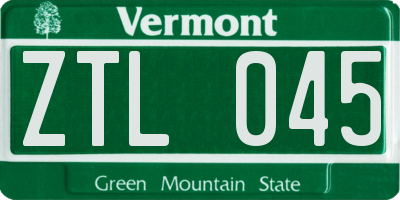 VT license plate ZTL045