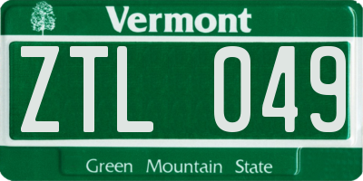 VT license plate ZTL049