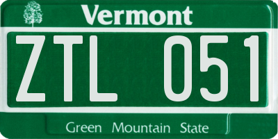 VT license plate ZTL051