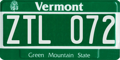 VT license plate ZTL072