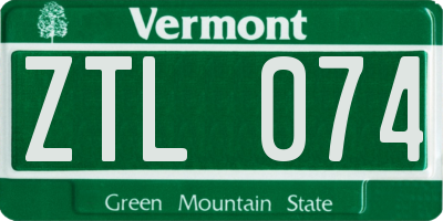 VT license plate ZTL074