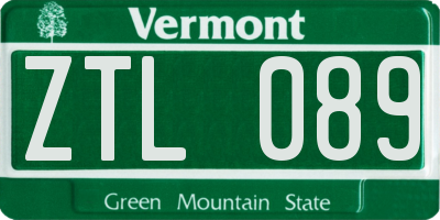 VT license plate ZTL089