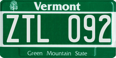 VT license plate ZTL092