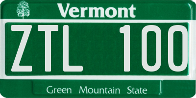 VT license plate ZTL100