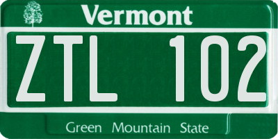 VT license plate ZTL102