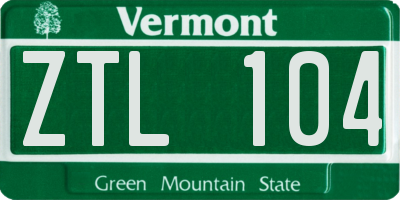 VT license plate ZTL104