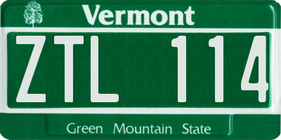 VT license plate ZTL114