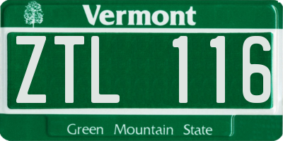 VT license plate ZTL116