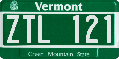 VT license plate ZTL121