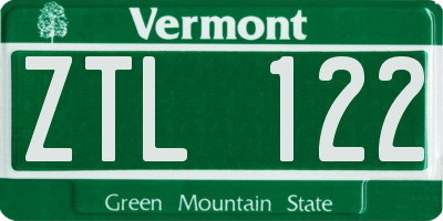 VT license plate ZTL122