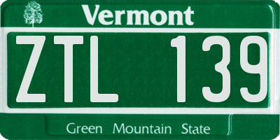 VT license plate ZTL139