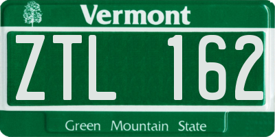 VT license plate ZTL162