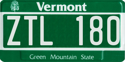 VT license plate ZTL180