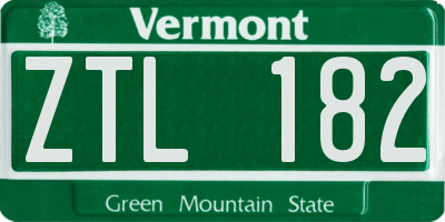 VT license plate ZTL182