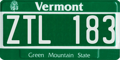 VT license plate ZTL183