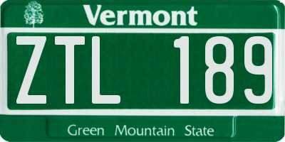 VT license plate ZTL189