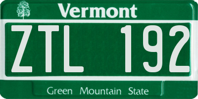 VT license plate ZTL192