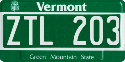 VT license plate ZTL203